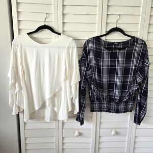 Express Bundle of 2 Ruffle Boho Blouse Top Women's S Plaid‎ Cottagecore Romantic